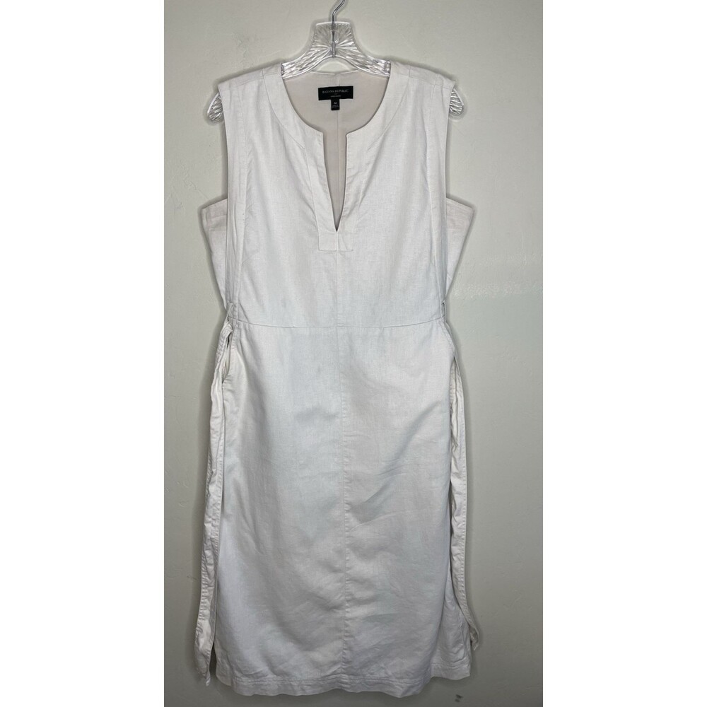 Banana Republic Linen Midi Dress - Quiet Luxury Minimalist Neutral Cream Sz M